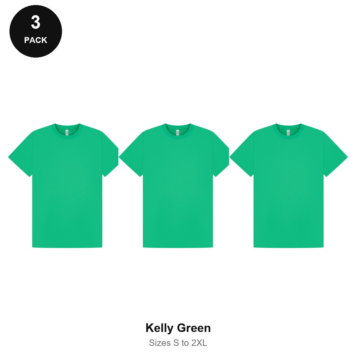 Mens Gym Sports Tech T-Shirts 3 Pack - 100% polyester 140gsm, Sizes S-2XL, Gym & Sports - Kelly Green