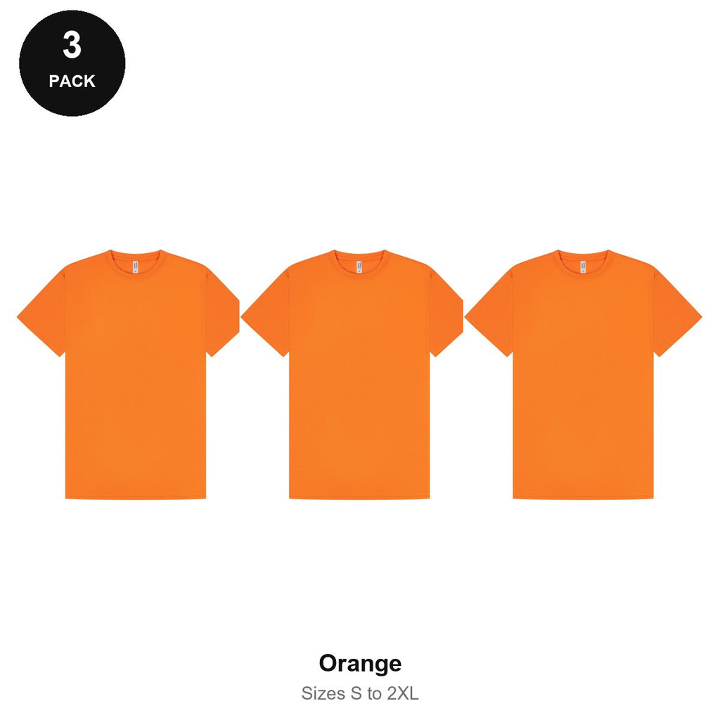 Mens Gym Sports Tech T-Shirts 3 Pack - 100% polyester 140gsm, Sizes S-2XL, Gym & Sports - Orange