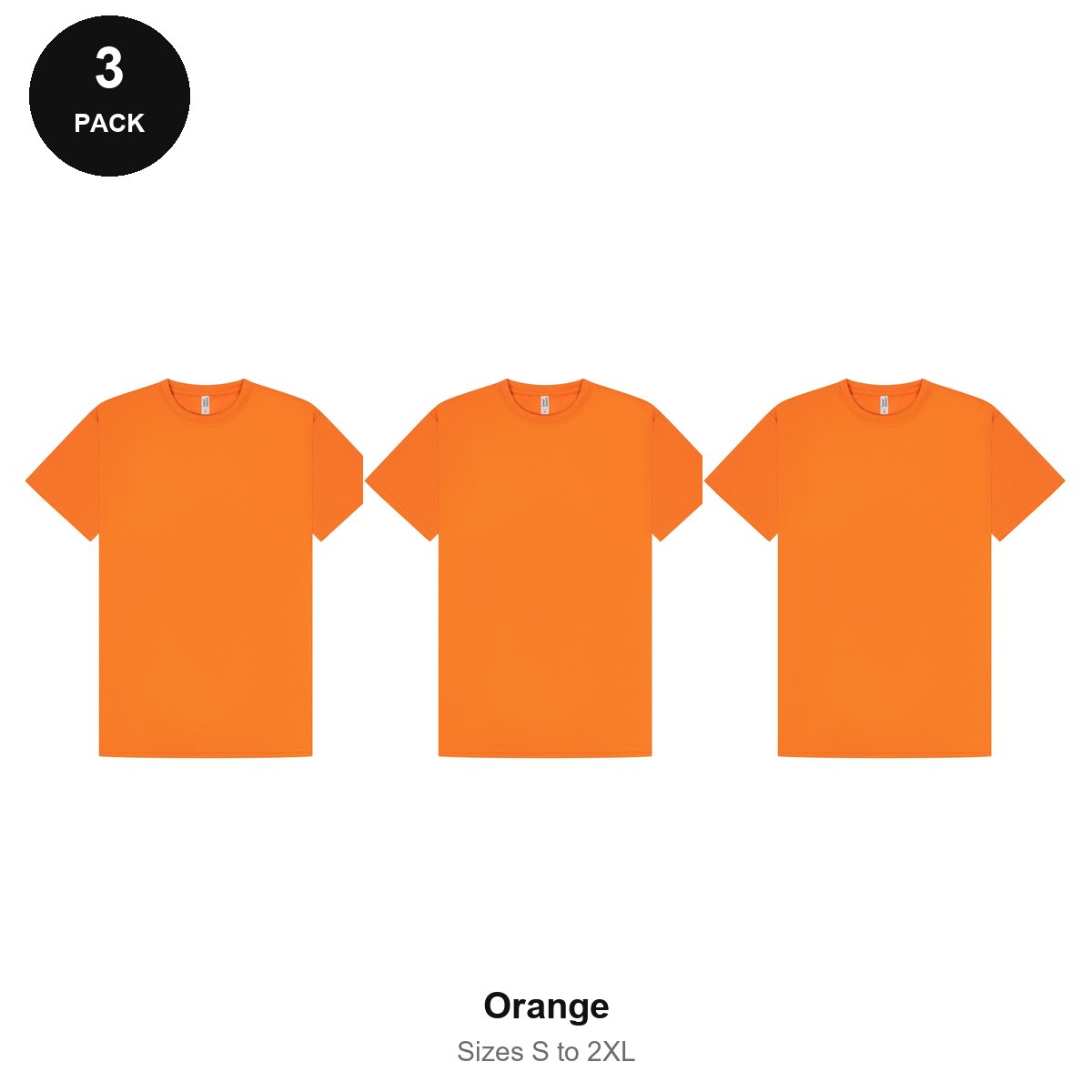 Mens Gym Sports Tech T-Shirts 3 Pack - 100% polyester 140gsm, Sizes S-2XL, Gym & Sports - Orange