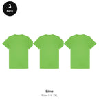 Mens Gym Sports Tech T-Shirts 3 Pack - 100% polyester 140gsm, Sizes S-2XL, Gym & Sports - Lime