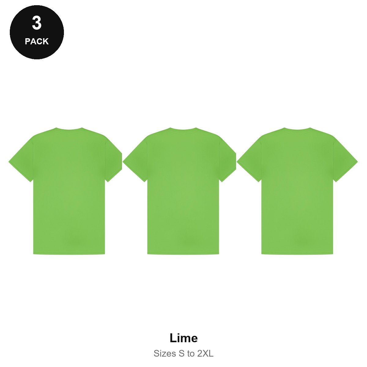 Mens Gym Sports Tech T-Shirts 3 Pack - 100% polyester 140gsm, Sizes S-2XL, Gym & Sports - Lime