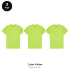 Mens Gym Sports Tech T-Shirts 3 Pack - 100% polyester 140gsm, Sizes S-2XL, Gym & Sports - Cyber Yellow