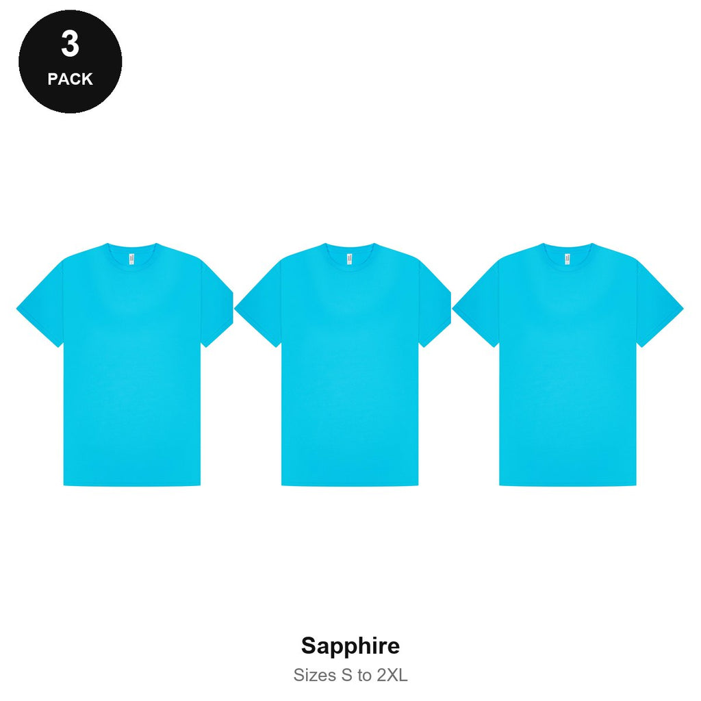 Mens Gym Sports Tech T-Shirts 3 Pack - 100% polyester 140gsm, Sizes S-2XL, Gym & Sports - Sapphire