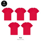 Mens Gym Sports Tech T-Shirts 5 Pack - 100% polyester 140gsm, Sizes S-2XL, Gym & Sports - Red
