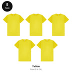 Mens Gym Sports Tech T-Shirts 5 Pack - 100% polyester 140gsm, Sizes S-2XL, Gym & Sports - Yellow