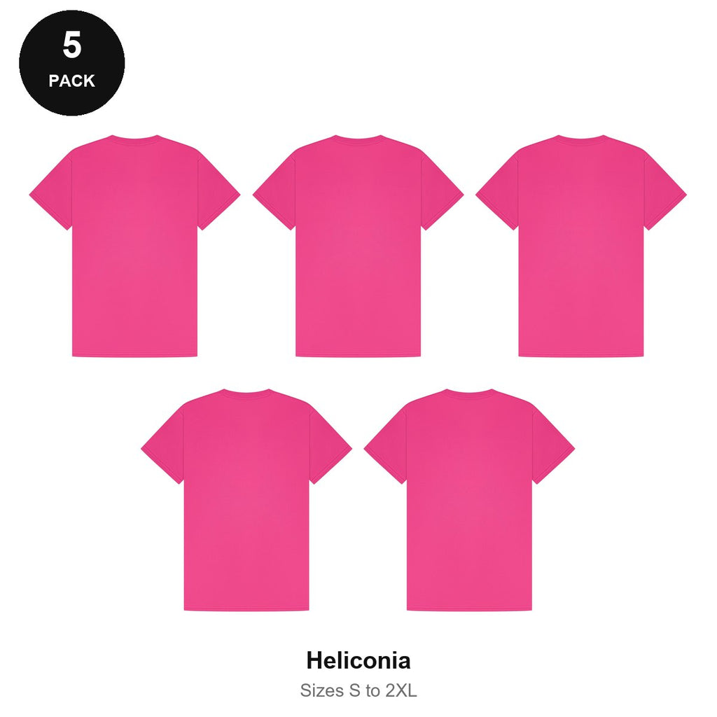 Mens Gym Sports Tech T-Shirts 5 Pack - 100% polyester 140gsm, Sizes S-2XL, Gym & Sports - Heliconia