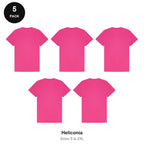 Mens Gym Sports Tech T-Shirts 5 Pack - 100% polyester 140gsm, Sizes S-2XL, Gym & Sports - Heliconia