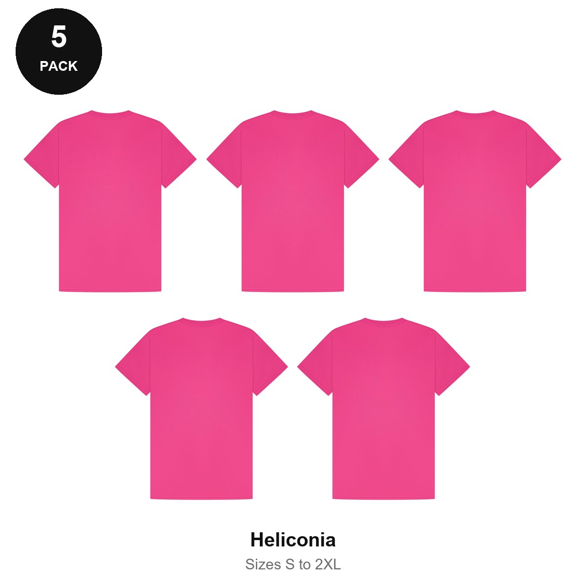 Mens Gym Sports Tech T-Shirts 5 Pack - 100% polyester 140gsm, Sizes S-2XL, Gym & Sports - Heliconia