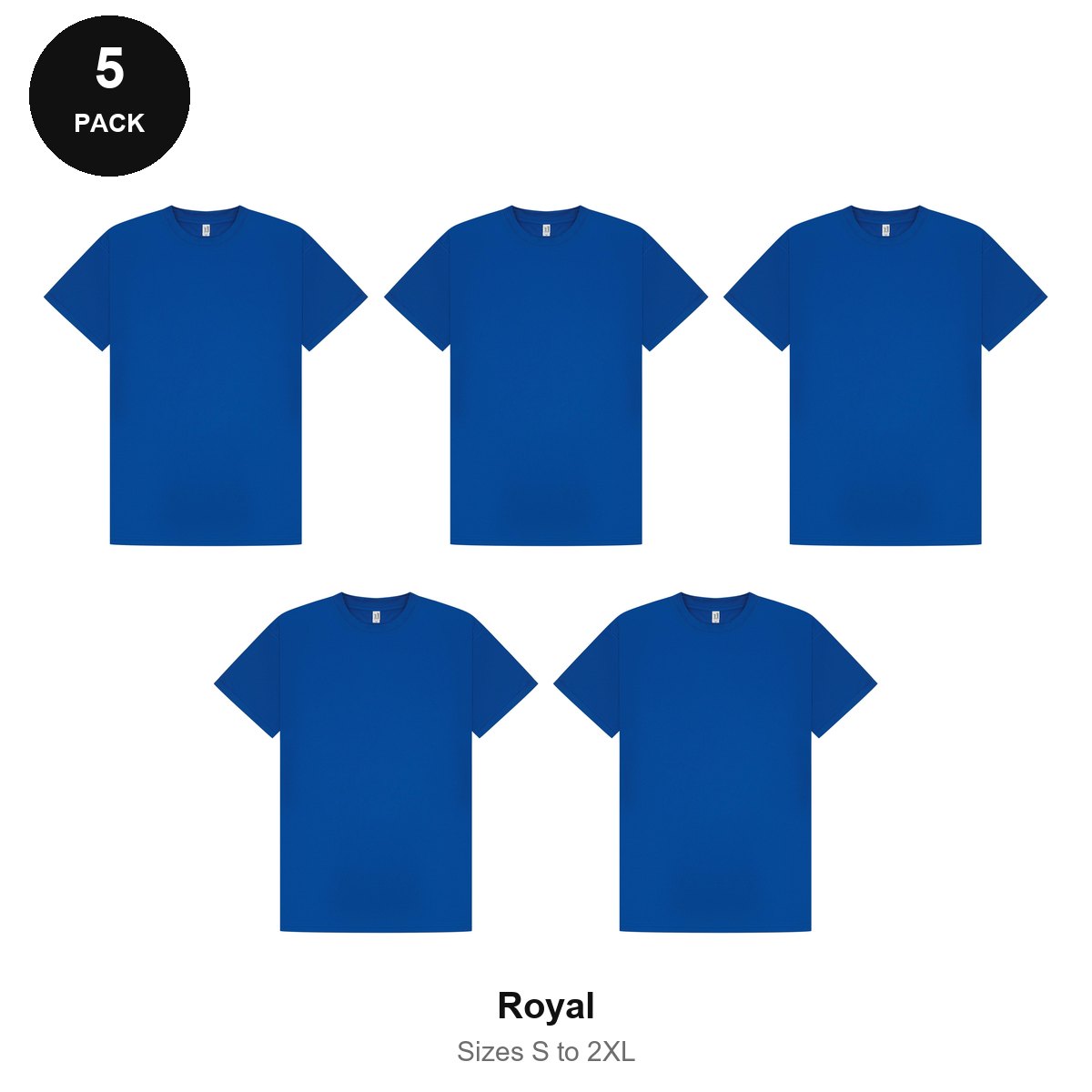 Mens Gym Sports Tech T-Shirts 5 Pack - 100% polyester 140gsm, Sizes S-2XL, Gym & Sports - Royal