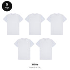 Mens Gym Sports Tech T-Shirts 5 Pack - 100% polyester 140gsm, Sizes S-2XL, Gym & Sports - White