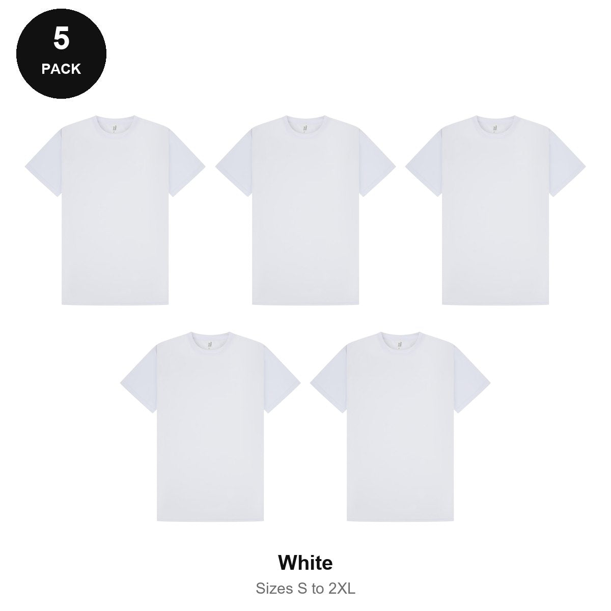 Mens Gym Sports Tech T-Shirts 5 Pack - 100% polyester 140gsm, Sizes S-2XL, Gym & Sports - White