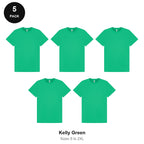 Mens Gym Sports Tech T-Shirts 5 Pack - 100% polyester 140gsm, Sizes S-2XL, Gym & Sports - Kelly Green