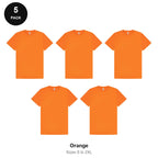 Mens Gym Sports Tech T-Shirts 5 Pack - 100% polyester 140gsm, Sizes S-2XL, Gym & Sports - Orange