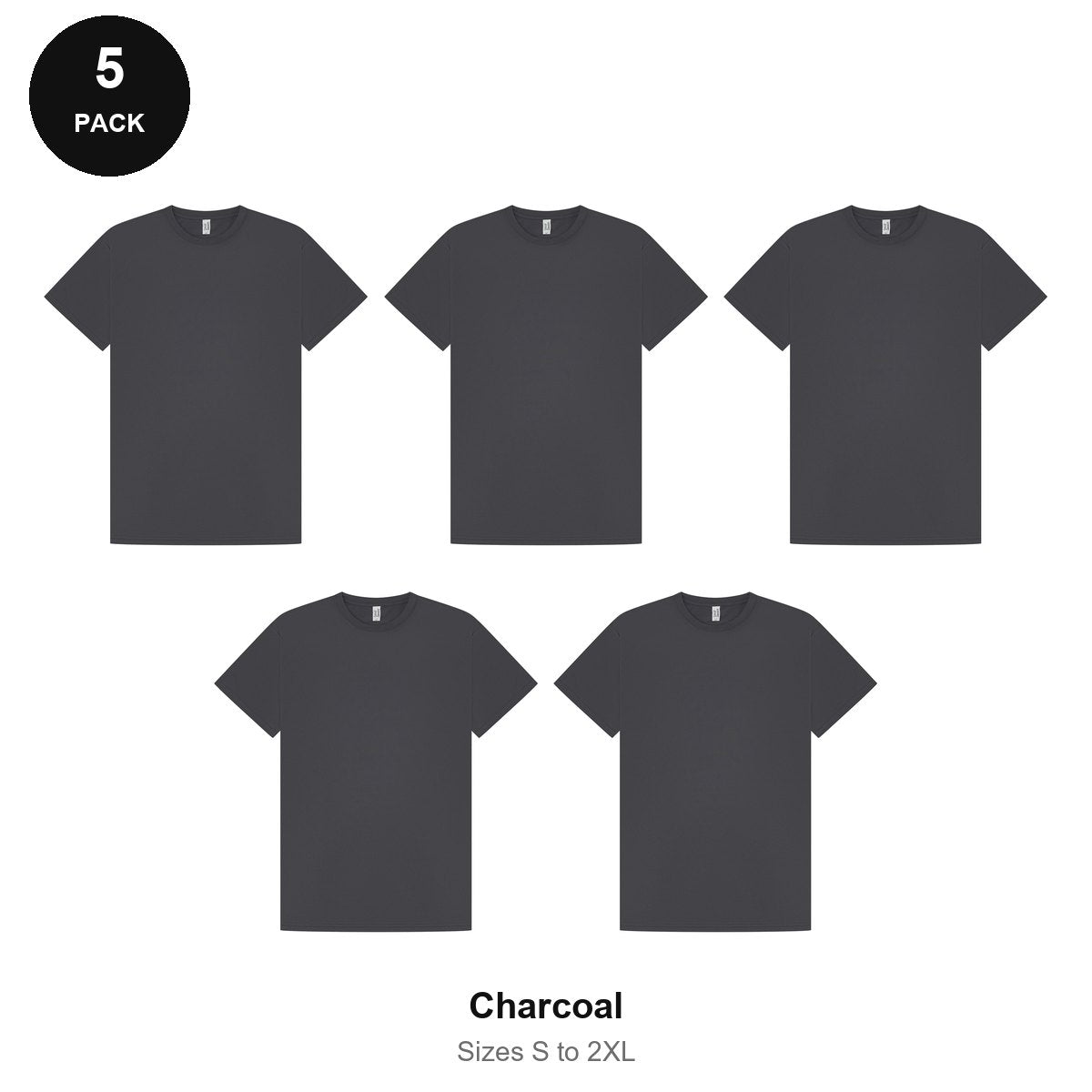 Mens Gym Sports Tech T-Shirts 5 Pack - 100% polyester 140gsm, Sizes S-2XL, Gym & Sports - Charcoal