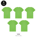 Mens Gym Sports Tech T-Shirts 5 Pack - 100% polyester 140gsm, Sizes S-2XL, Gym & Sports - Lime