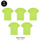 Mens Gym Sports Tech T-Shirts 5 Pack - 100% polyester 140gsm, Sizes S-2XL, Gym & Sports - Cyber Yellow