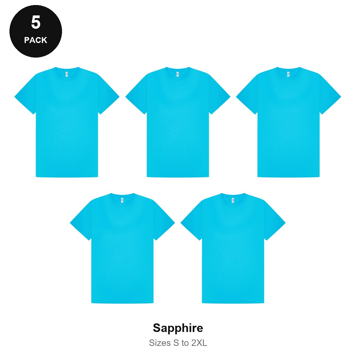 Mens Gym Sports Tech T-Shirts 5 Pack - 100% polyester 140gsm, Sizes S-2XL, Gym & Sports - Sapphire