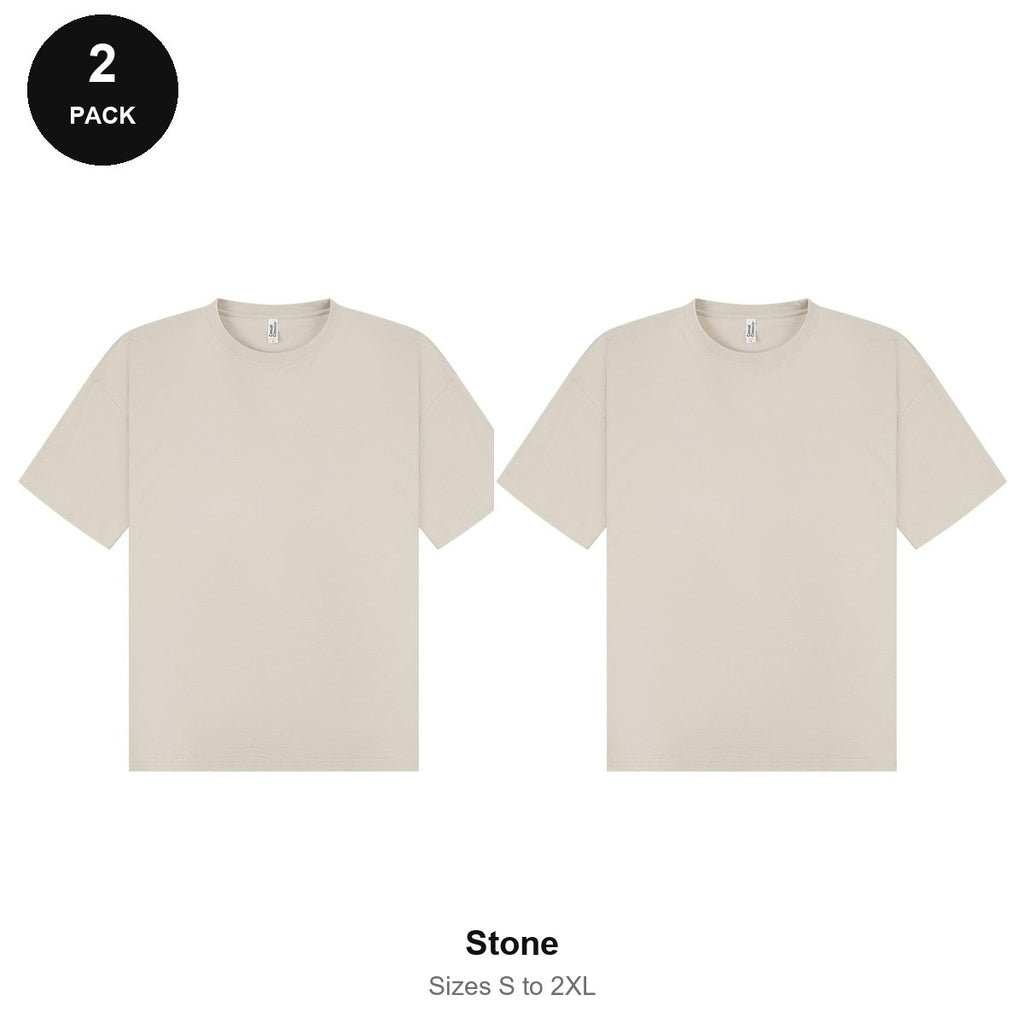Oversized T-Shirts 2 Pack - 100% combed cotton 180gsm, Sizes S-2XL - Stone