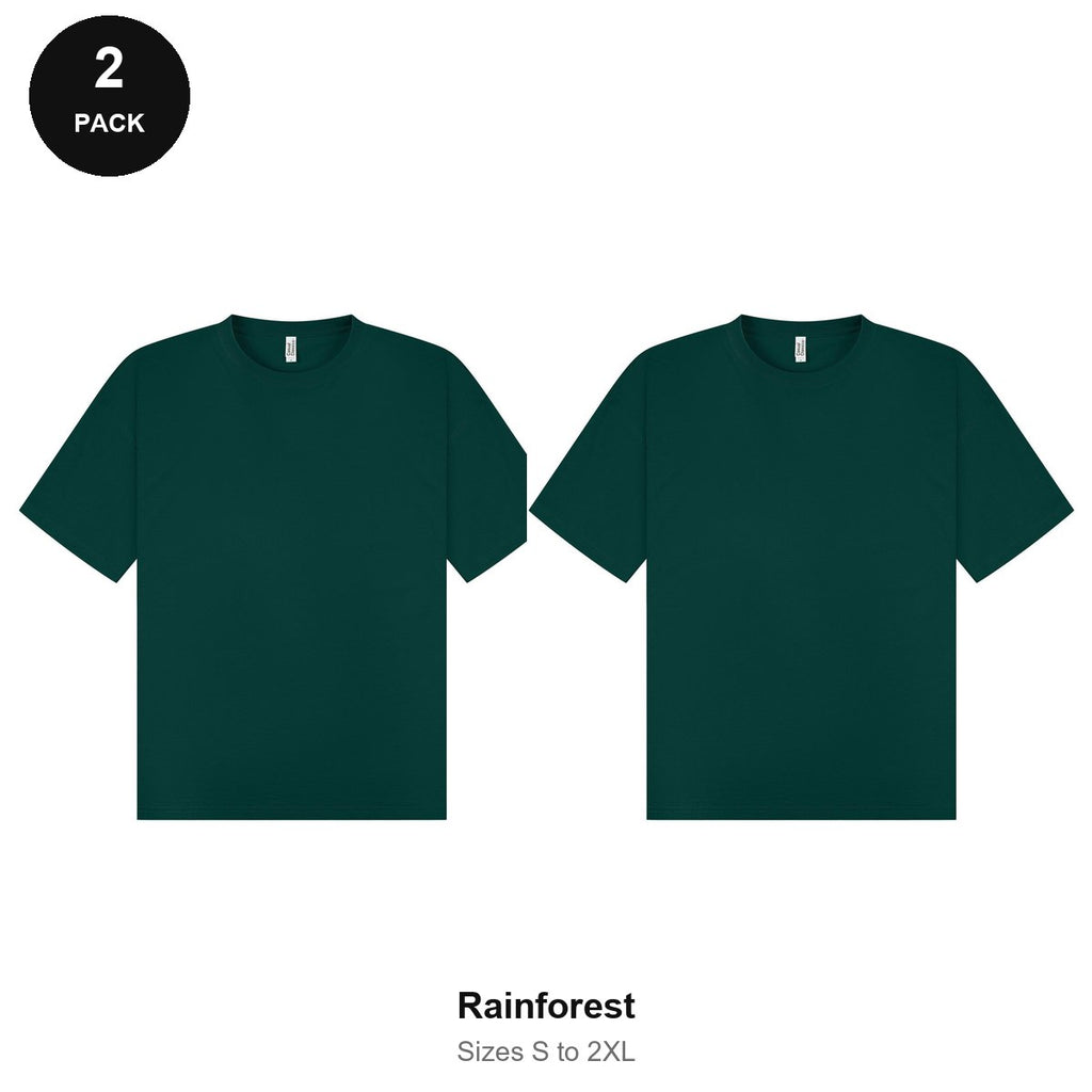 Oversized T-Shirts 2 Pack - 100% combed cotton 180gsm, Sizes S-2XL - Rainforest