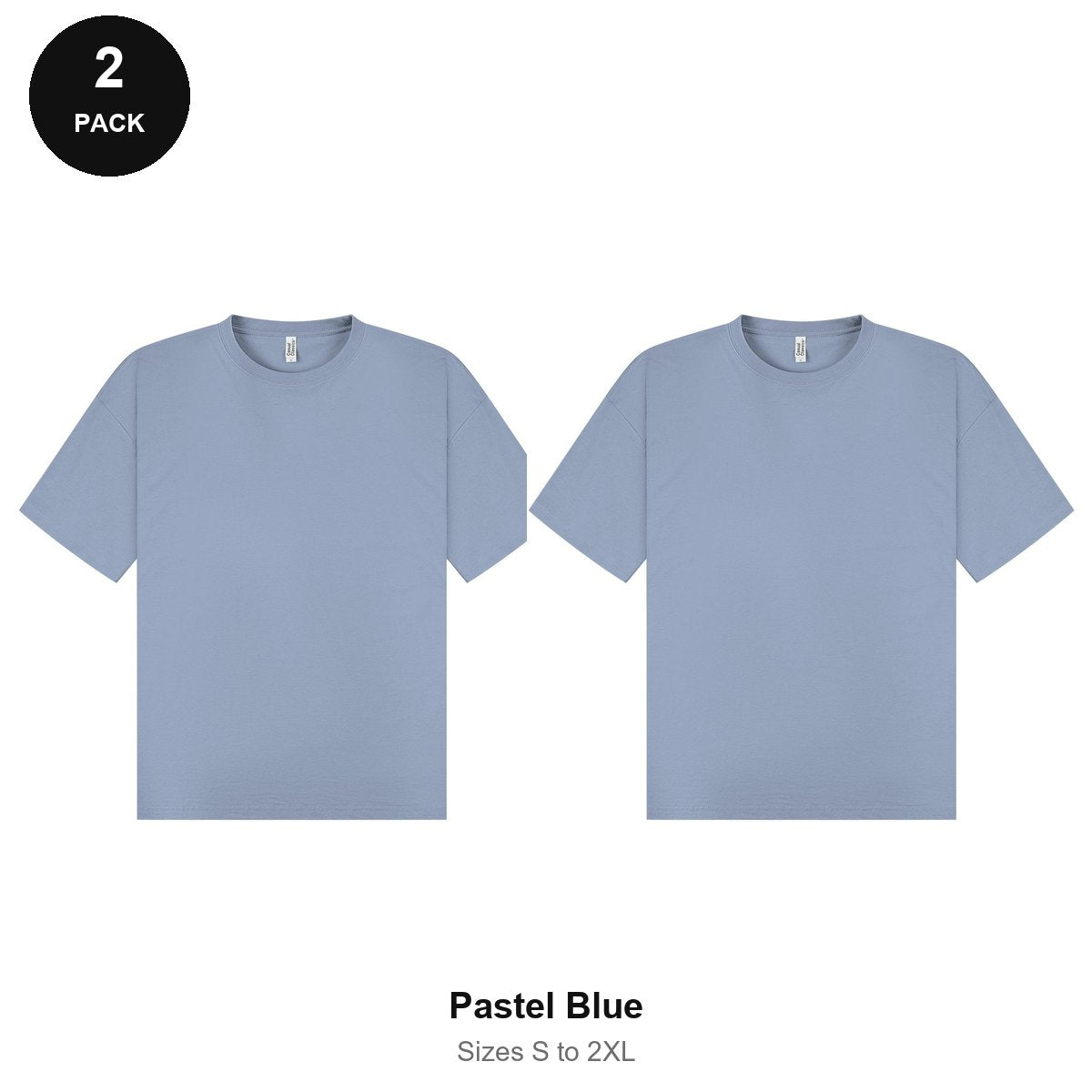 Oversized T-Shirts 2 Pack - 100% combed cotton 180gsm, Sizes S-2XL - Pastel Blue