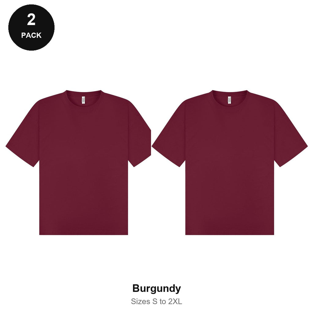 Oversized T-Shirts 2 Pack - 100% combed cotton 180gsm, Sizes S-2XL - Burgundy