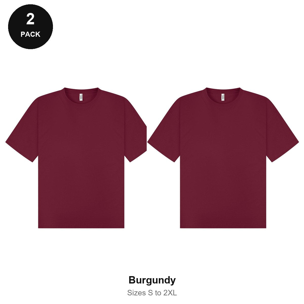 Oversized T-Shirts 2 Pack - 100% combed cotton 180gsm, Sizes S-2XL - Burgundy