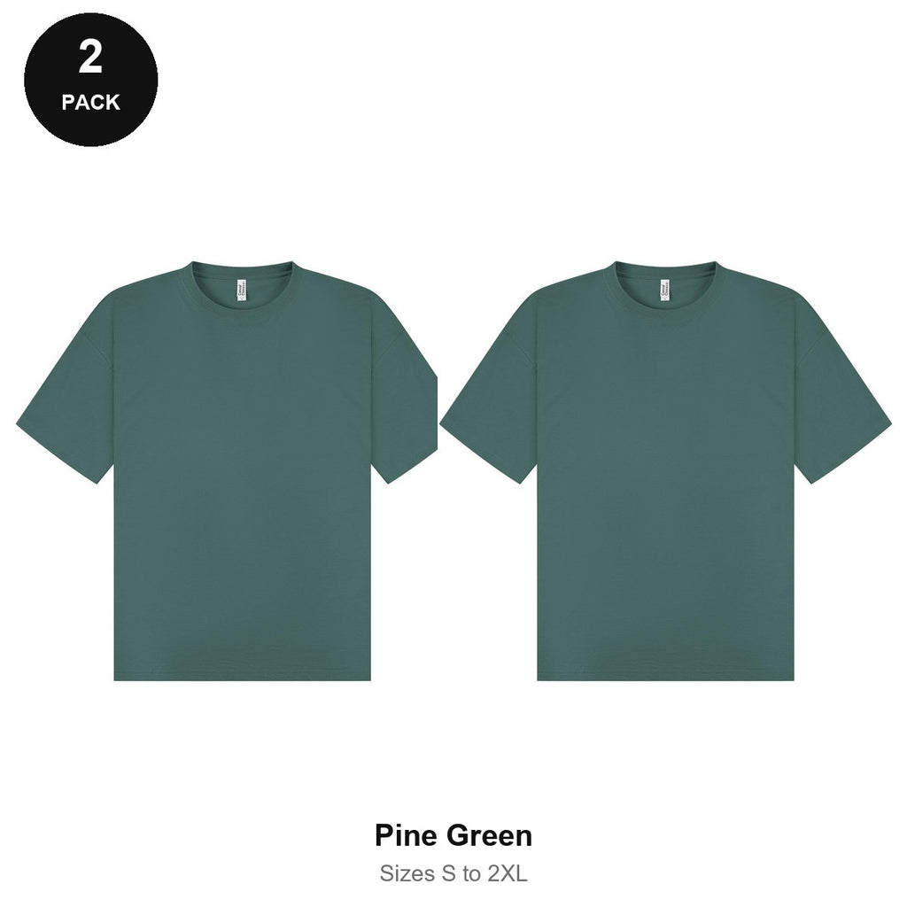 Oversized T-Shirts 2 Pack - 100% combed cotton 180gsm, Sizes S-2XL - Pine Green