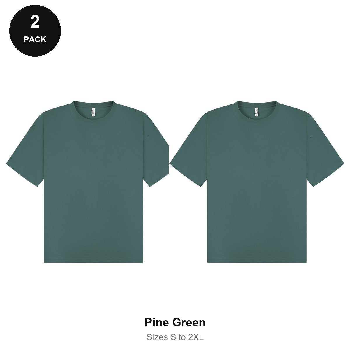 Oversized T-Shirts 2 Pack - 100% combed cotton 180gsm, Sizes S-2XL - Pine Green