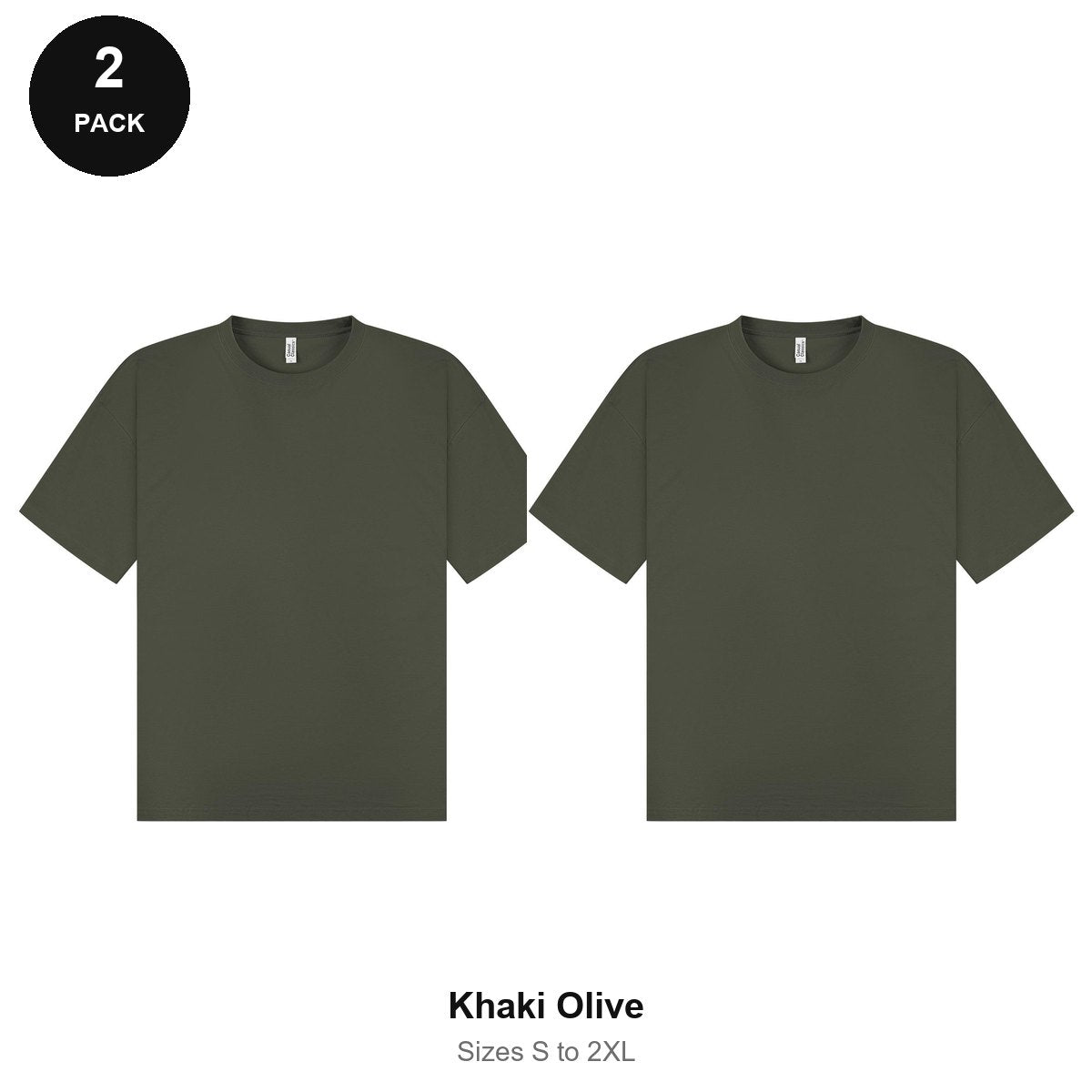 Oversized T-Shirts 2 Pack - 100% combed cotton 180gsm, Sizes S-2XL - Khaki Olive