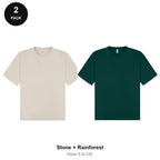 Oversized T-Shirts 2 Pack - 100% combed cotton 180gsm, Sizes S-2XL - Stone + Rainforest
