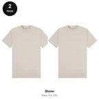 Oversized Extended-Neck T-Shirts 2 Pack - 100% combed cotton 220gsm, Sizes S-2XL - Stone
