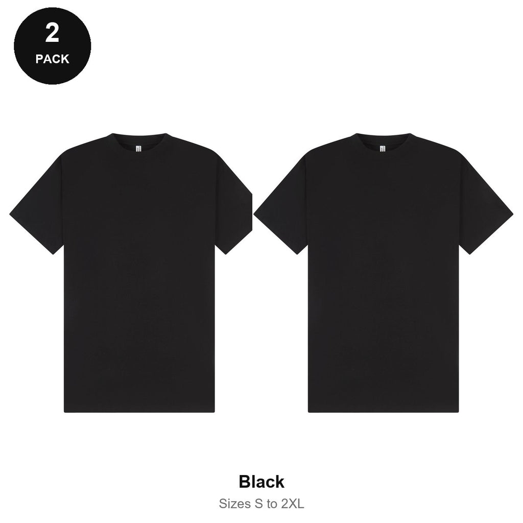 Oversized Extended-Neck T-Shirts 2 Pack - 100% combed cotton 220gsm, Sizes S-2XL - Black