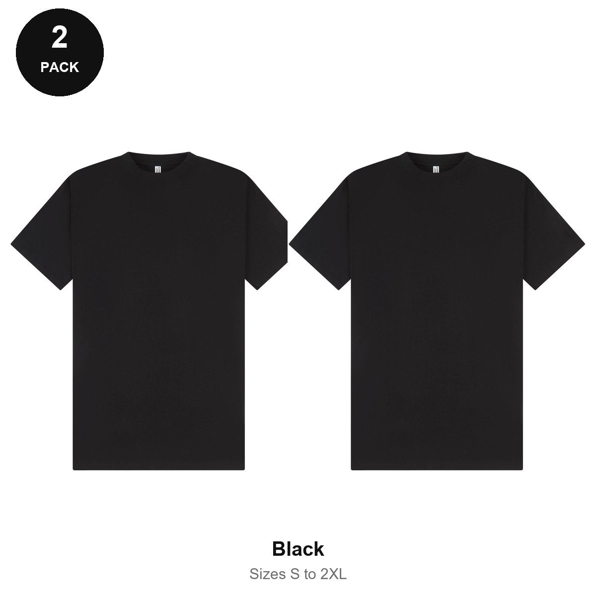 Oversized Extended-Neck T-Shirts 2 Pack - 100% combed cotton 220gsm, Sizes S-2XL - Black