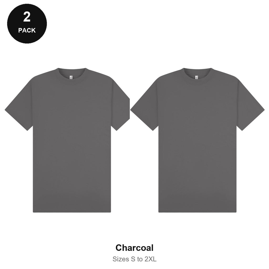 Oversized Extended-Neck T-Shirts 2 Pack - 100% combed cotton 220gsm, Sizes S-2XL - Charcoal