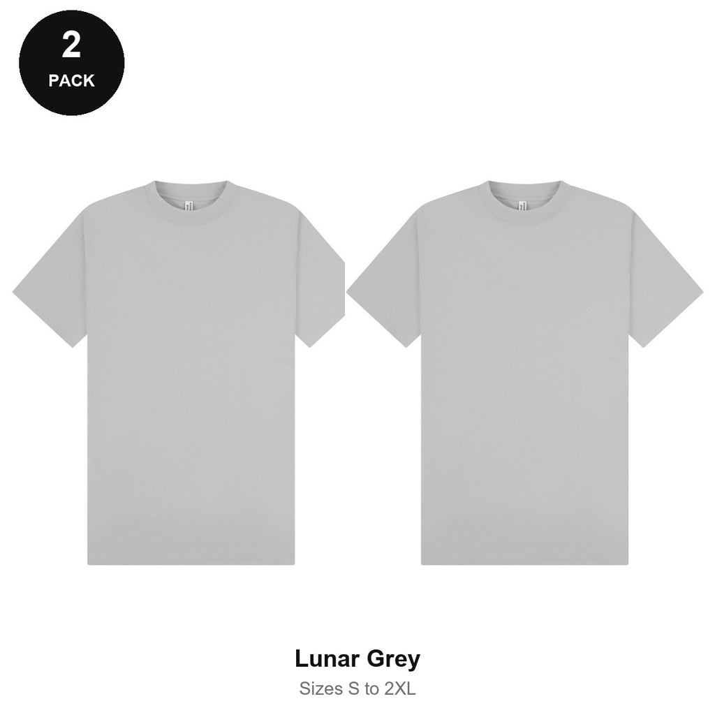 Oversized Extended-Neck T-Shirts 2 Pack - 100% combed cotton 220gsm, Sizes S-2XL - Lunar Grey