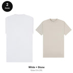 Oversized Extended-Neck T-Shirts 2 Pack - 100% combed cotton 220gsm, Sizes S-2XL - White + Stone