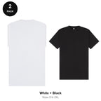 Oversized Extended-Neck T-Shirts 2 Pack - 100% combed cotton 220gsm, Sizes S-2XL - White + Black
