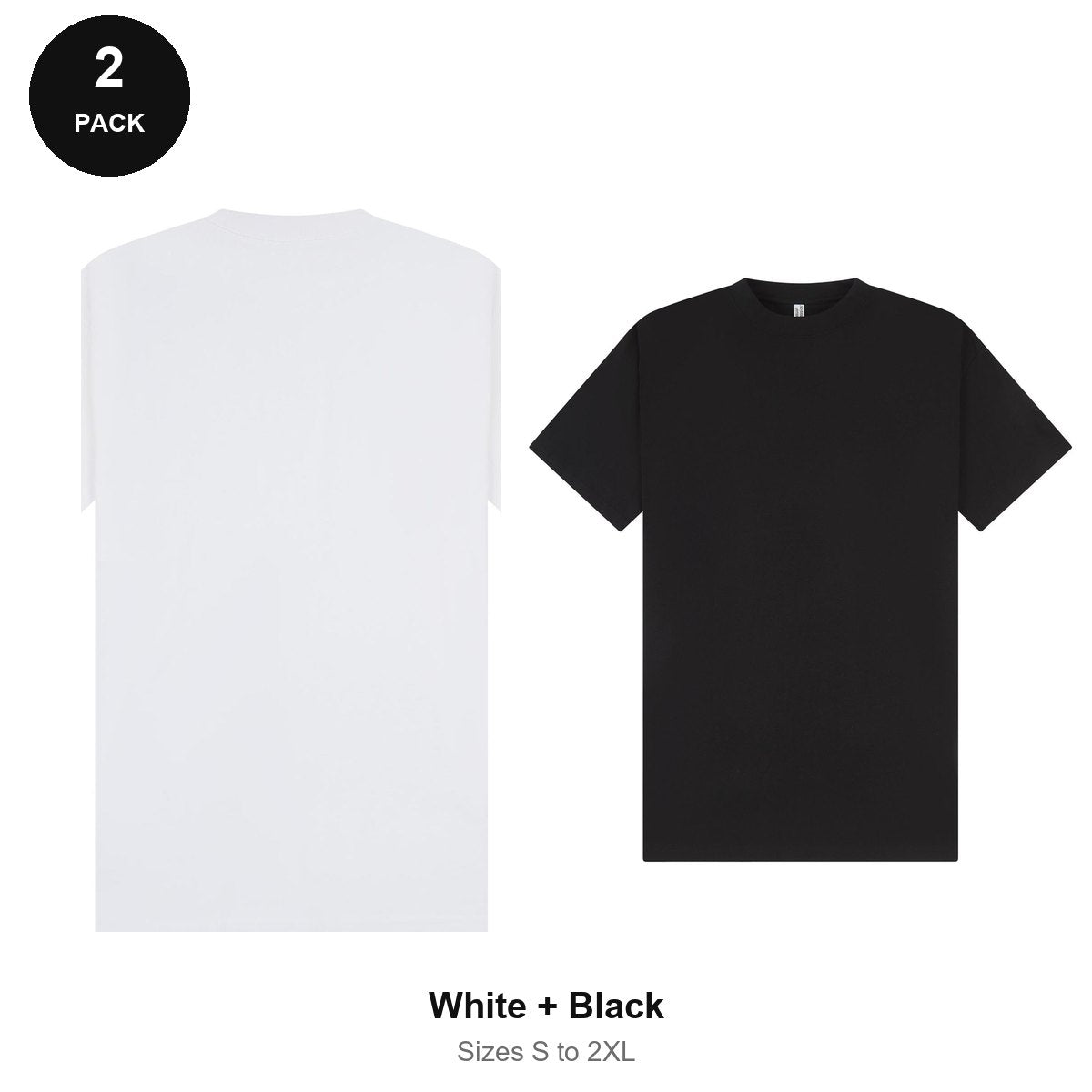 Oversized Extended-Neck T-Shirts 2 Pack - 100% combed cotton 220gsm, Sizes S-2XL - White + Black