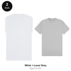 Oversized Extended-Neck T-Shirts 2 Pack - 100% combed cotton 220gsm, Sizes S-2XL - White + Lunar Grey