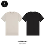 Oversized Extended-Neck T-Shirts 2 Pack - 100% combed cotton 220gsm, Sizes S-2XL - Stone + Black