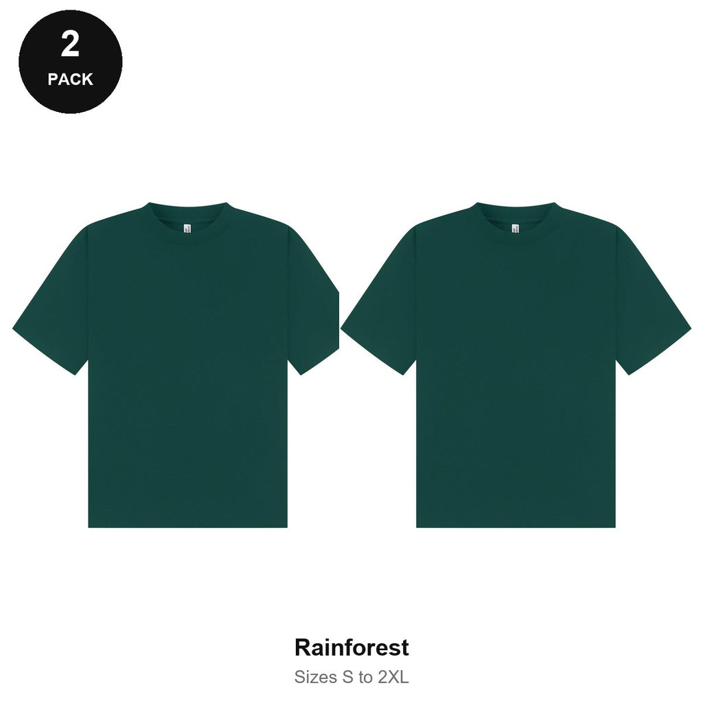 Boxy Oversized T-Shirts 2 Pack - 100% combed cotton 220gsm, Sizes S-2XL - Rainforest