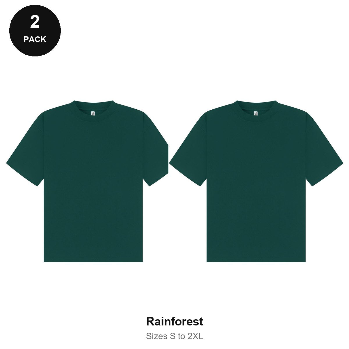 Boxy Oversized T-Shirts 2 Pack - 100% combed cotton 220gsm, Sizes S-2XL - Rainforest