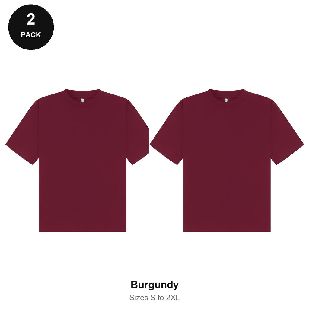 Boxy Oversized T-Shirts 2 Pack - 100% combed cotton 220gsm, Sizes S-2XL - Burgundy