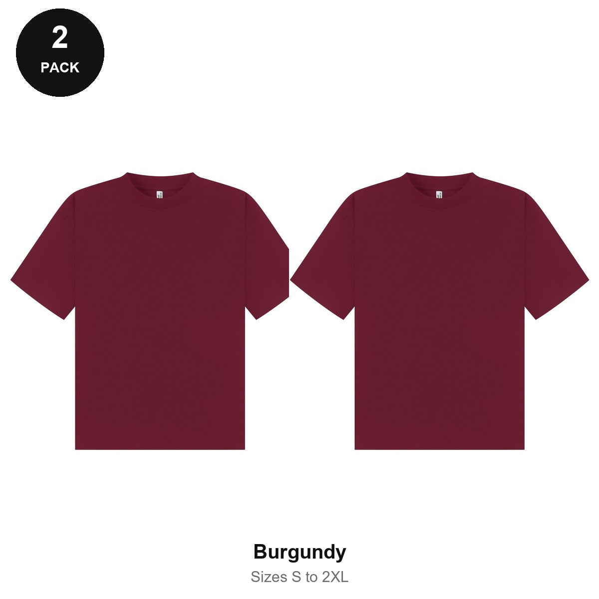 Boxy Oversized T-Shirts 2 Pack - 100% combed cotton 220gsm, Sizes S-2XL - Burgundy
