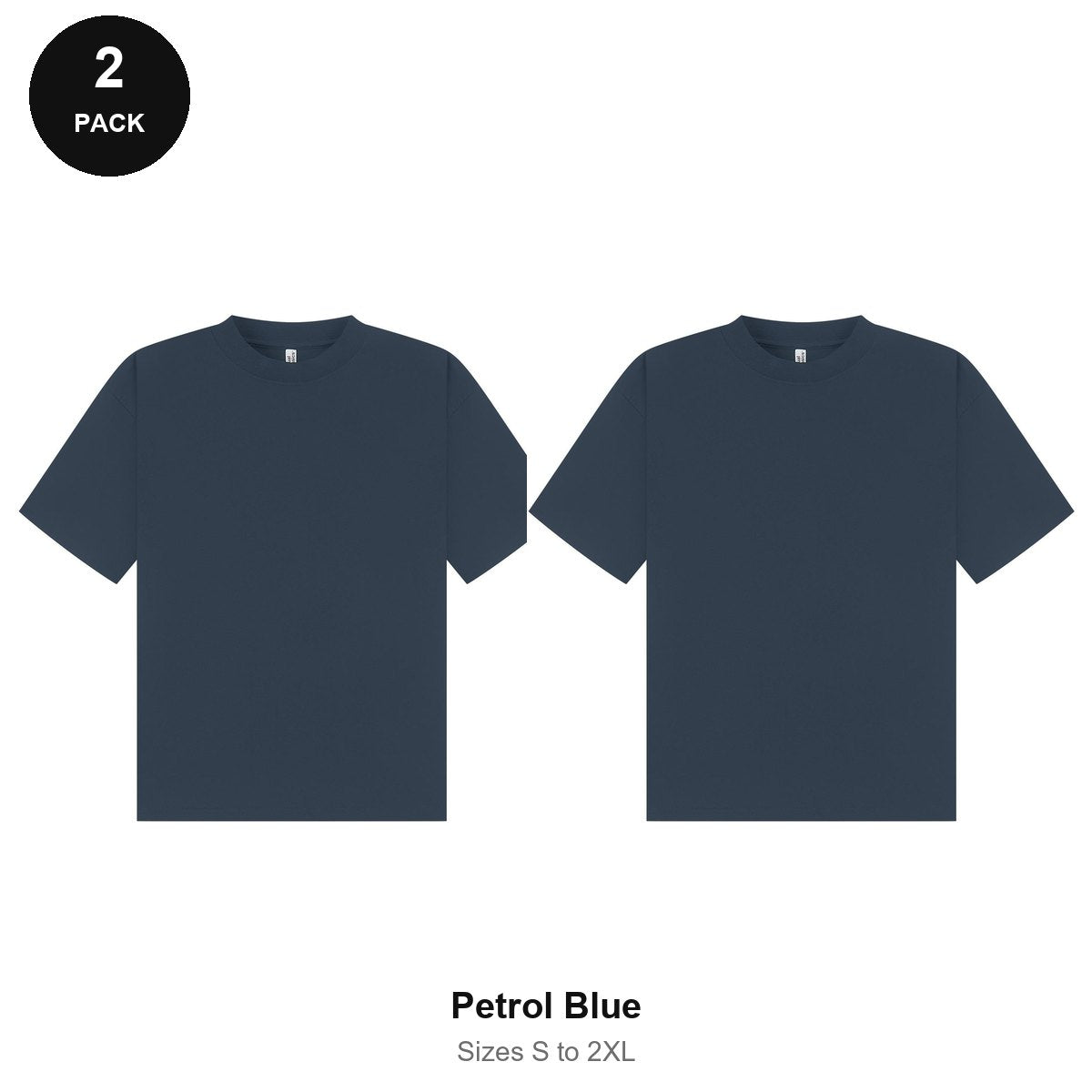 Boxy Oversized T-Shirts 2 Pack - 100% combed cotton 220gsm, Sizes S-2XL - Petrol Blue