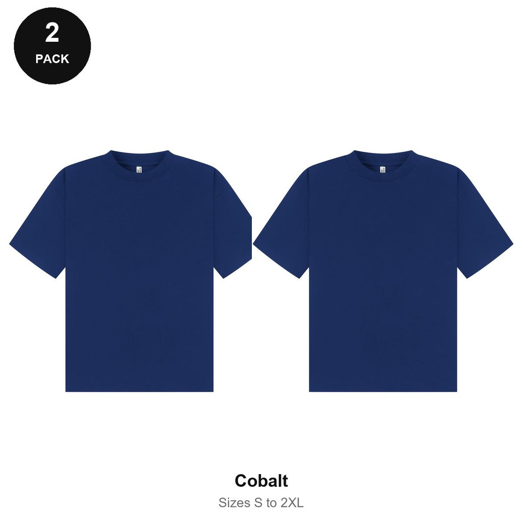 Boxy Oversized T-Shirts 2 Pack - 100% combed cotton 220gsm, Sizes S-2XL - Cobalt
