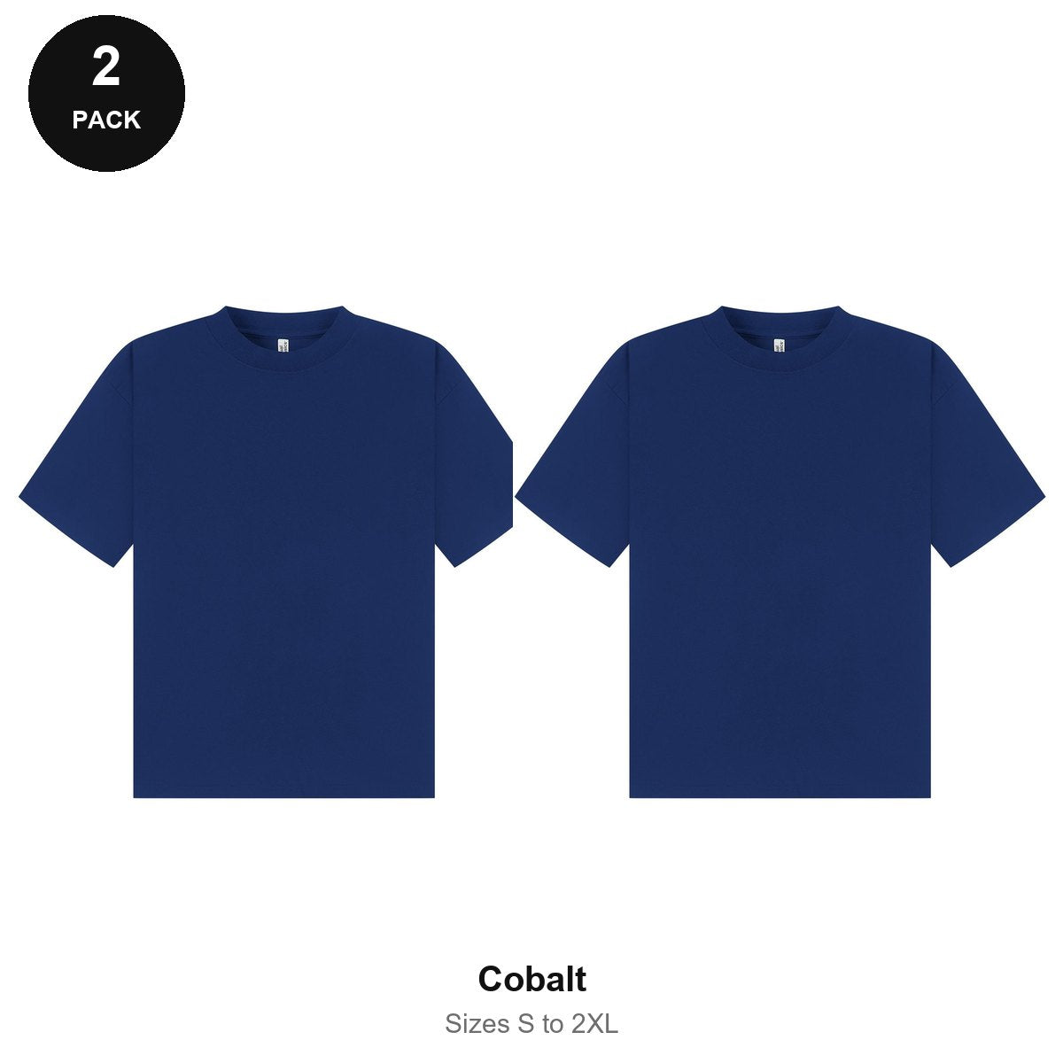 Boxy Oversized T-Shirts 2 Pack - 100% combed cotton 220gsm, Sizes S-2XL - Cobalt