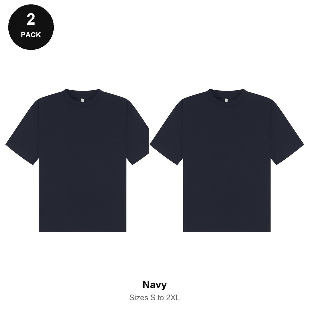 Boxy Oversized T-Shirts 2 Pack - 100% combed cotton 220gsm, Sizes S-2XL - Navy
