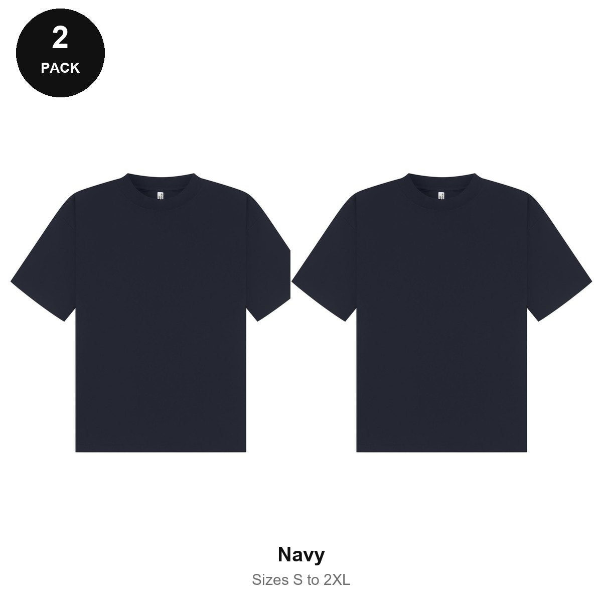 Boxy Oversized T-Shirts 2 Pack - 100% combed cotton 220gsm, Sizes S-2XL - Navy
