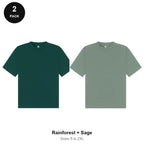 Boxy Oversized T-Shirts 2 Pack - 100% combed cotton 220gsm, Sizes S-2XL - Rainforest + Sage